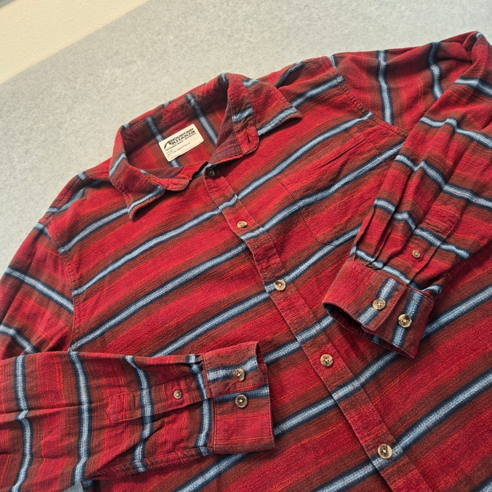 Mountain Khakis Mens Large Red Striped Flannel Button Down Shirt Bison Buttons